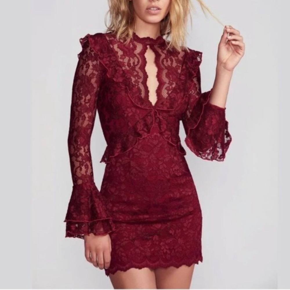 SAYLOR Burgundy Lace Long Sleeve Dress
